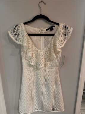 French Connection White Lace Ruffle Mini Dress